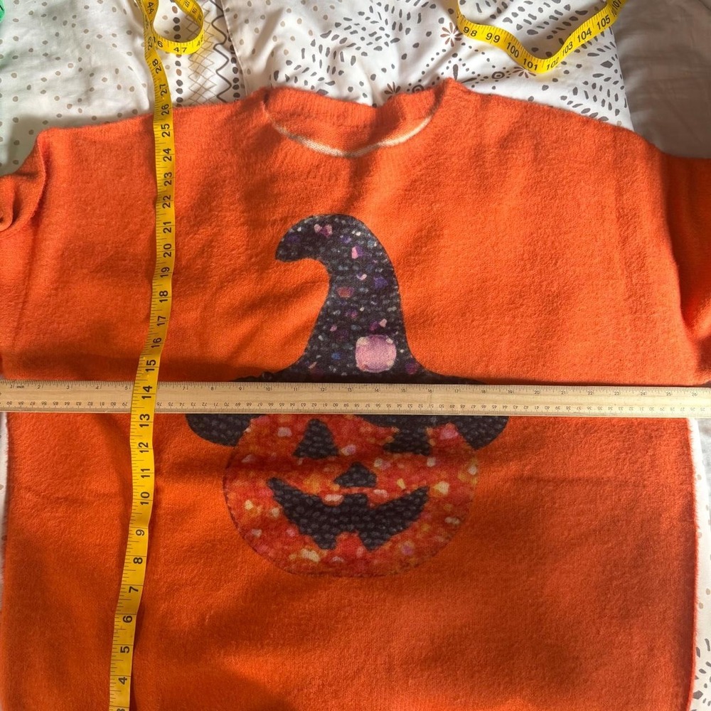 Halloween Witch Hat Pumpkin Knit Oversized Sweater Size L - Picture 6 of 6